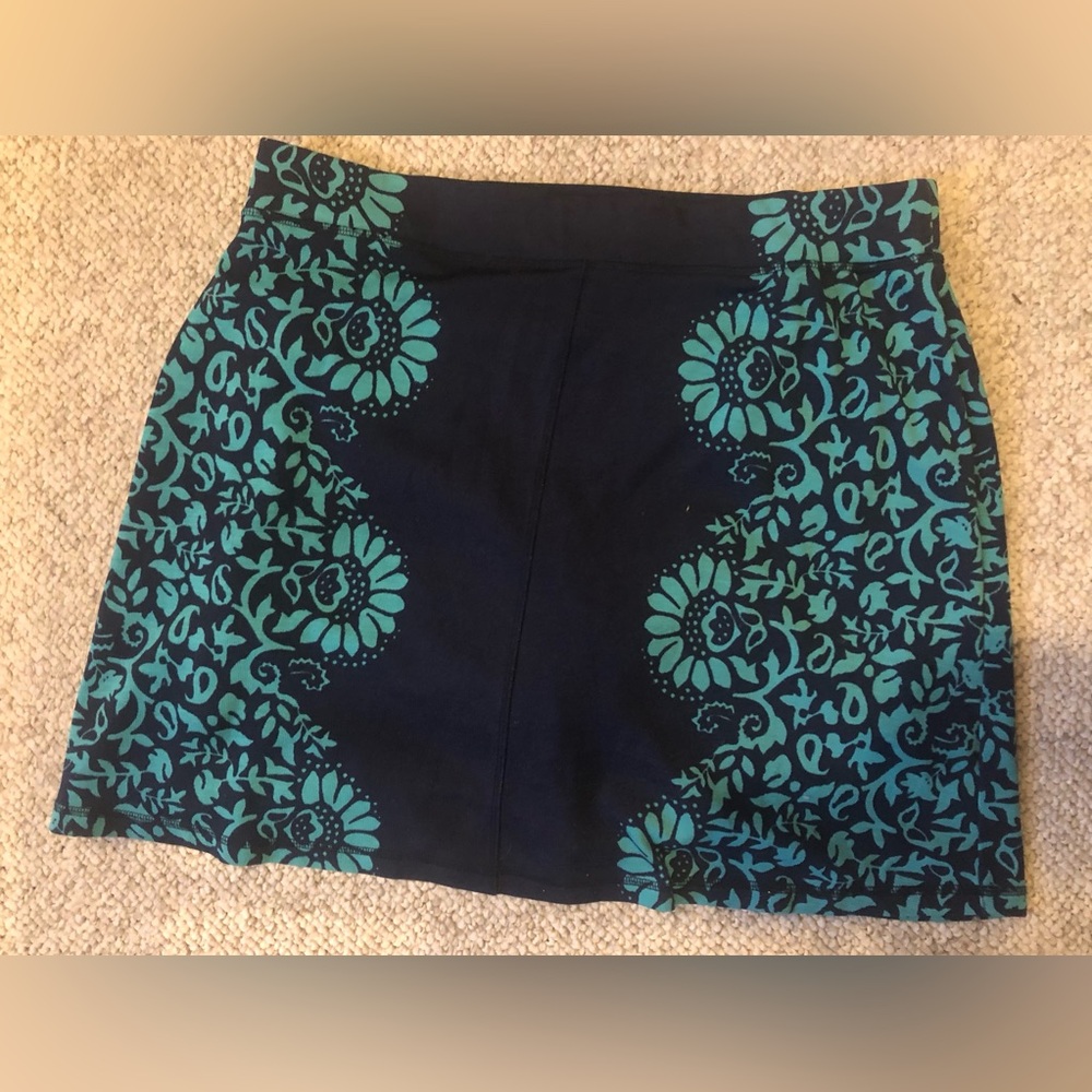 Talbots Navy Mini Skirt with Teal Floral Panels